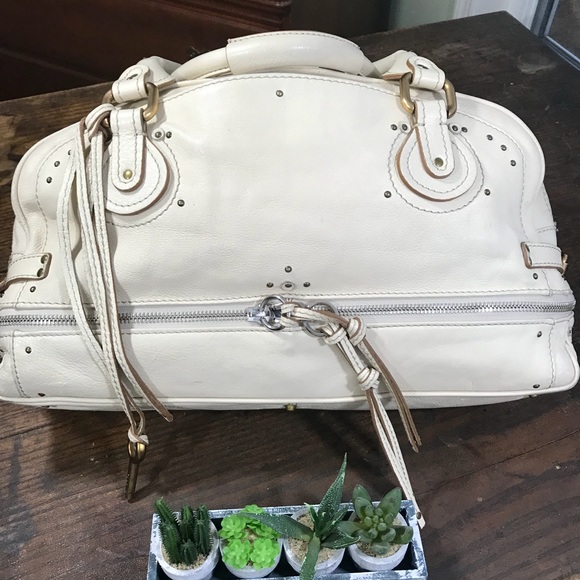 Chloe Handbags - Chloé Ivory Pebbled Leather Paddington Satchel Lrg